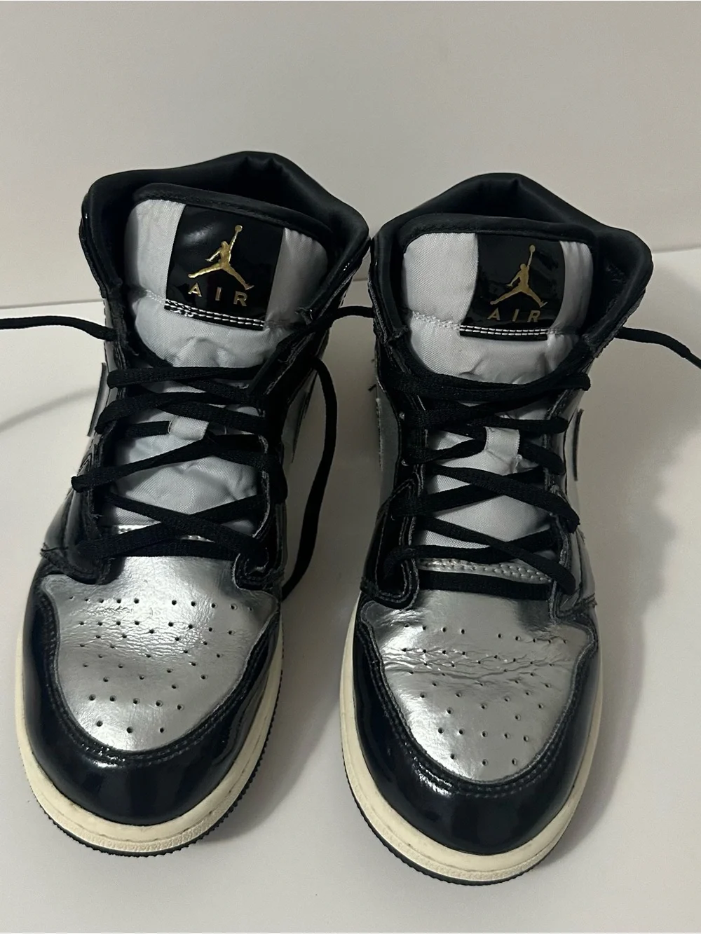 Jordan Kids' Black and Silver High-Top Sneakers with Gold Jumpman